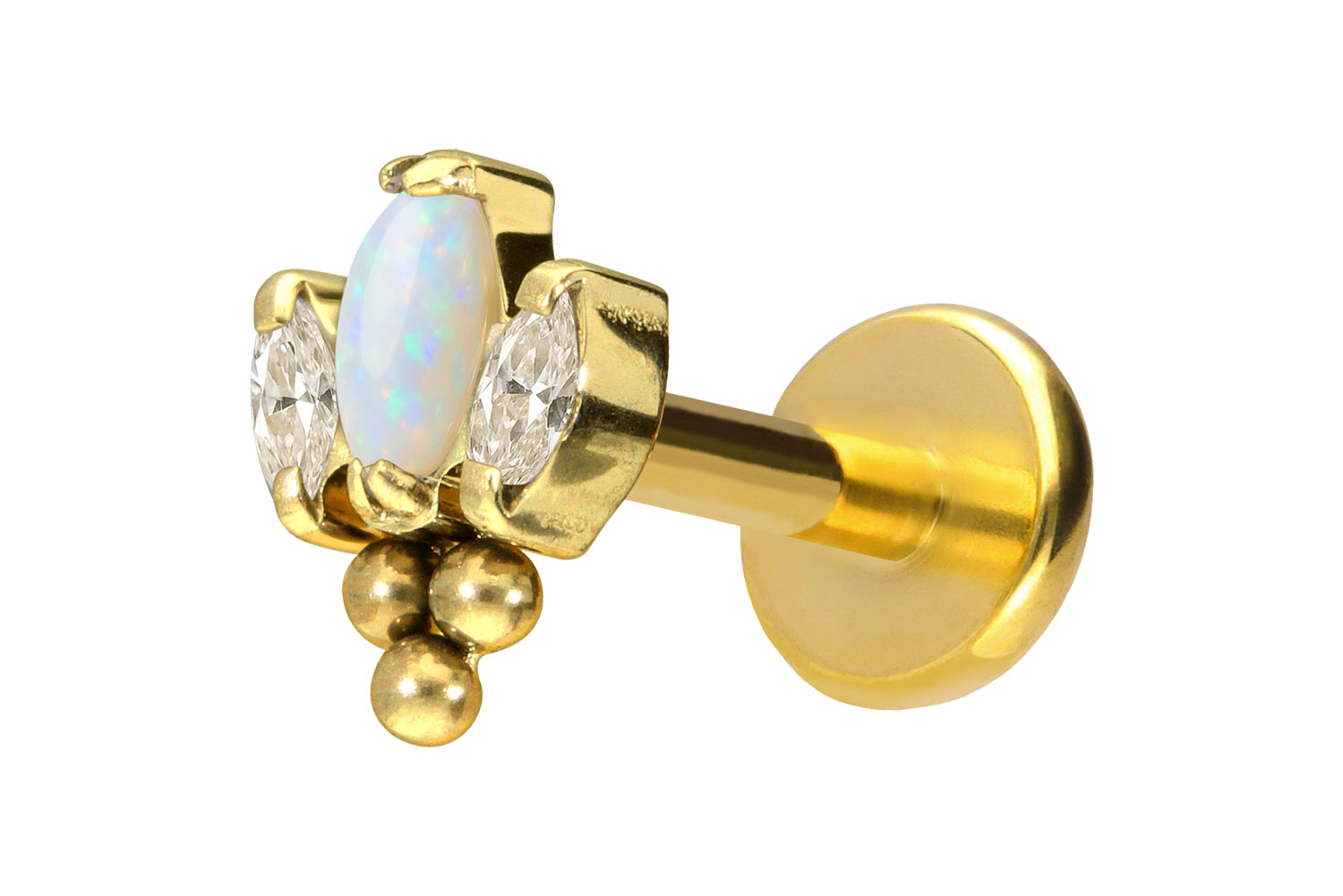 Titan Labret Piercing mit Push Fit LOTUSBLÜTE + 3 KUGELN